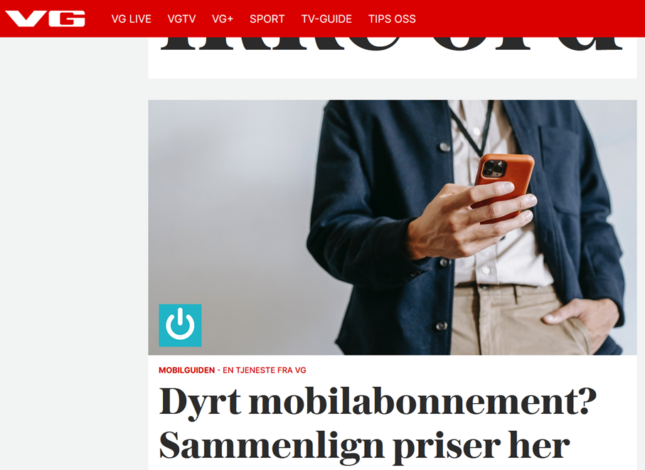 Skjermdump fra VG: En artikkel som handler om hvilken mobiltelefon man burde velge