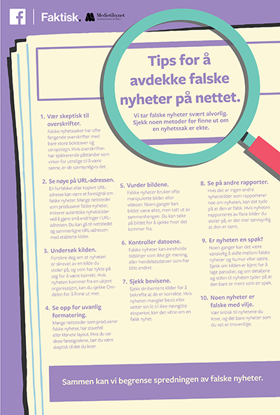 Tips for å avdekke falske nyheter - plakat